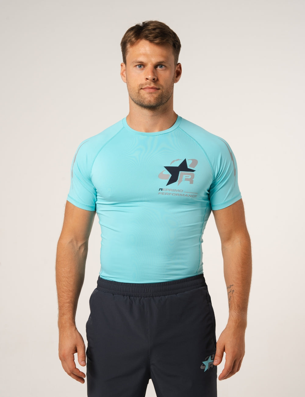 BASE LAYER T-SHIRT - CYAN / NAVY-1